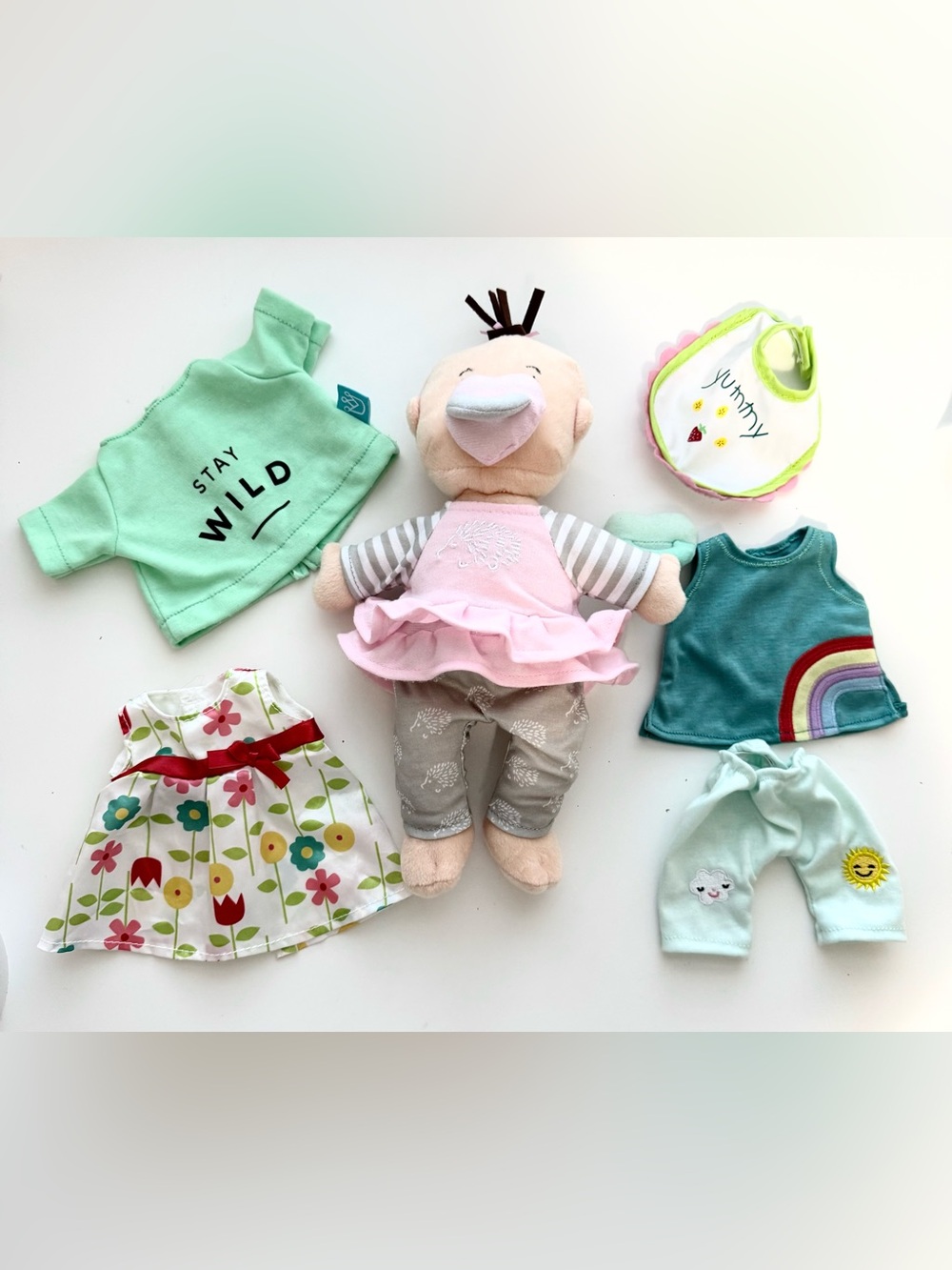 Manhattan Baby Stella Plush Baby Doll with Interchangeable Outfits - Mint & Pink
